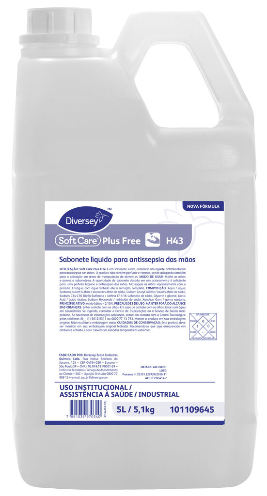 SOFT CARE PLUS FREE 4x5L - SABONETE LÍQUIDO PARA ANTISSEPSIA DAS MÃOS